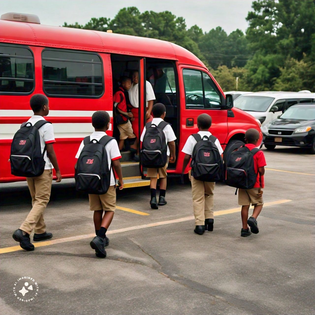 Students boarding transit bus safely